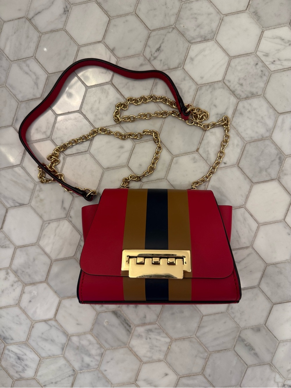 NEW WOT ZAC Zac Posen Red Leather Crossbody with Gold Chain